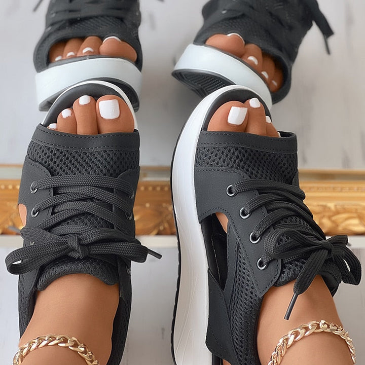 Cutout Lace-up Muffin Sandals