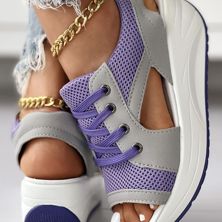 Cutout Lace-up Muffin Sandals