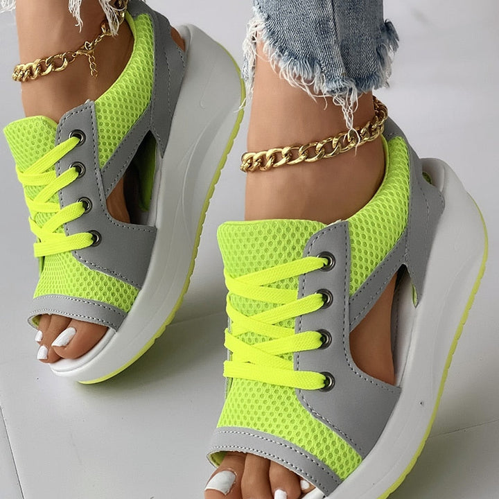 Cutout Lace-up Muffin Sandals